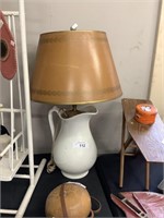 Stoneware pitcher lamp.