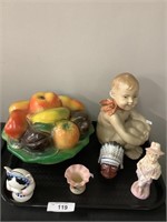 Ceramic fruit, Germany child figure, Japan