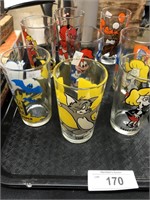 Tray of vintage cartoon glasses.