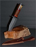 Damascus Blade Bowie Knife w/ Sheath