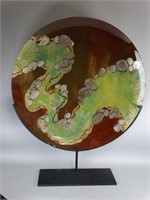 Large Art Glass Charger on Stand