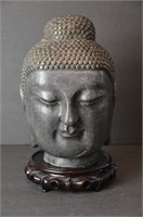 Antique Chinese Carved Black Stone Buddha Head