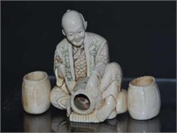Japanese Carved Basket Maker Netsuke