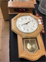 Westminster chime wall clock, recipe box, flag.