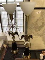 Pair of brass eagle lamps.