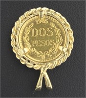 1945 Dos Pesos Gold Coin w/Bezel