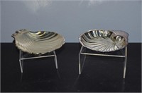 2 Shell Serving Bowls - 1 Marked Sterling