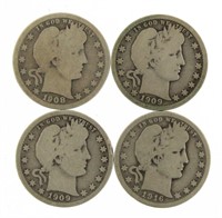 (4) Mixed Date Barber Silver Quarters