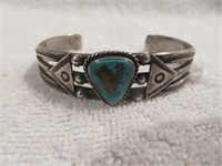 NAVAJO STERLING SILVER AND TURQUOISE CUFF