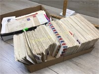 2 BOXES OF CANCELLED STAMPS ON ENVELOPES
