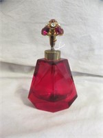 VINTAGE JEWELED RED PERFUME BOTTLE 5.25"T