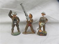 3PC VINTAGE METAL MILITARY SOLDIER TOYS 4"T