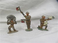 3PC VINTAGE METAL MILITARY SOLDIER TOYS 3.75"T