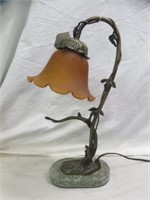 METAL TREE WITH ART GLASS SHADE LAMP ON MARBLE