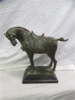 BRONZE CHINESE TANG WARRIOR HORSE ON MARBLE