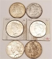 6 Silver Dollars (Mixed Types)