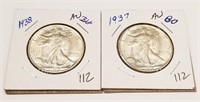 1937, ’38 Half Dollars AU