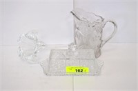 Crystal Butter Dish, Pitcher & Flowers