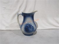 Salt Glaze Blue Flower Pitcher ;