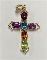 14K Cross Multicolor Stone Pendant