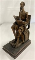 Wood Carved Man on Chair with Book - Bookend