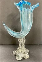 Blue Art Glass Cornucopia Vase