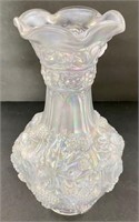White Opalescent Carnival Glass Vase