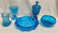 5 Assorted pieces of Blue Glass