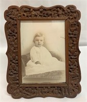 Vintage Small Heavily Carved Wood Pic Frame