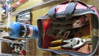tool bag with pliers,drillbits,tin snips,torch,etc