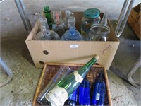 basket & box of empty bottles