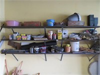 contents of 3 wall shelves - screws,nails,buckets