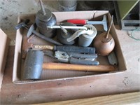 hammer, knives, oil cans