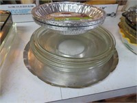 4 pyrex pie plates, foil pie pans & metal drip tra