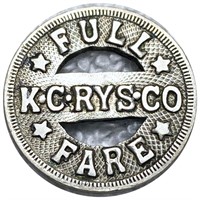 Full Fare K.C. Rys. Co Transit Token LIGHLY CIRC