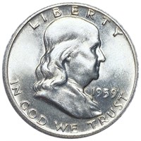 1959-D Franklin Silver Half Dollar NEARLY UNC