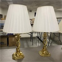 Pair Brass Twisted Table Lamps