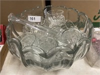 Glass Punch Bowl with Ladle and Glasses