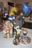 Faux Flowers, Bird Figurines, Teddy Bear
