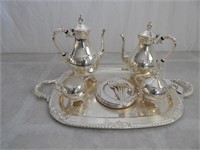 Silver Plate Coffee Tea Service Set & Tray