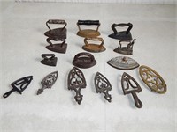Lot of Antique Miniature sad irons & trivets