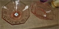 2 pc. pink etched depression glass