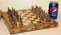 Hand Made Traveling Chess Set w Metal Pieces