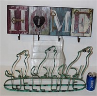 2 Wall Decor Pieces Home w Hooks & Welcome