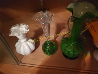 4 Pieces of White Overlay and Hand Blown Glass