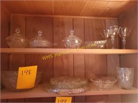 2 Shelf Contents Pressed Glass and Stemware