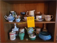 2 Shelf Contents - Misc. Painted Cups and Saucers