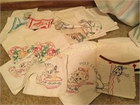 old embroidered kitchen towels etc