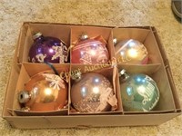6 vintage large decorated glass ornaments