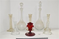 Assorted Candlesticks & Bottles